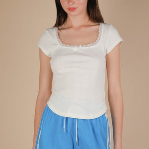 Lace & Bow Trim Ribbed Knit Top, 3 colors