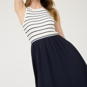 Stripe Tank Sleeveless Mixed Media Midi Dress