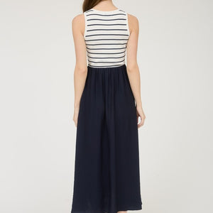 Stripe Tank Sleeveless Mixed Media Midi Dress
