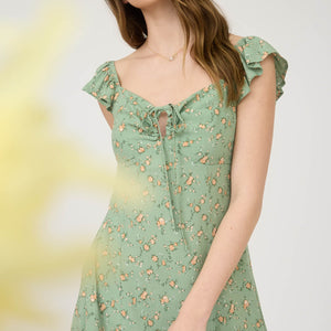 Floral Front Cut-out With Tie Mini Dress