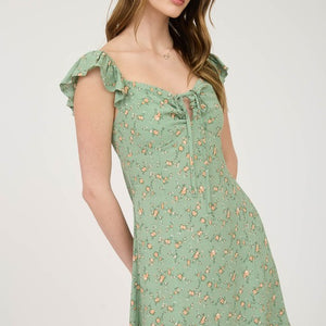 Floral Front Cut-out With Tie Mini Dress