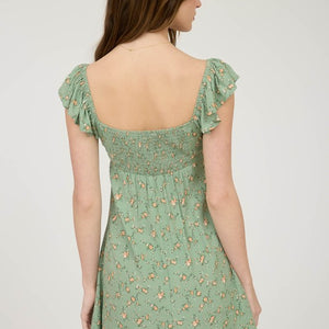 Floral Front Cut-out With Tie Mini Dress