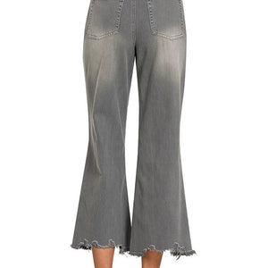 Ash black Washed Distressed Cropped denim
