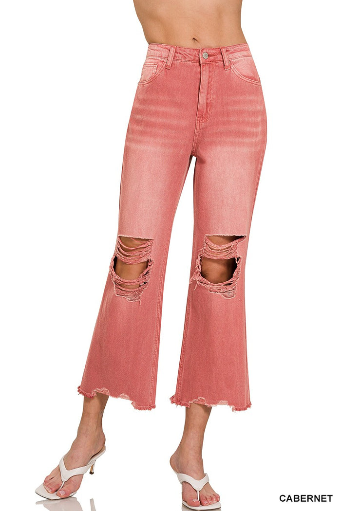Cabernet Washed Distressed Knee Cropped denim