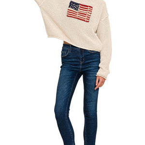 American Flag Crew Neck Sweater Sand