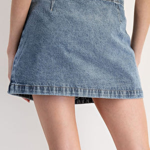 Stone wash denim wrap skirt