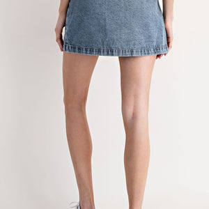 Stone wash denim wrap skirt