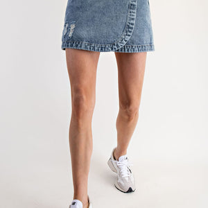 Stone wash denim wrap skirt