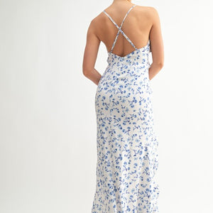 Blue/White Floral Ruffle Maxi Dress
