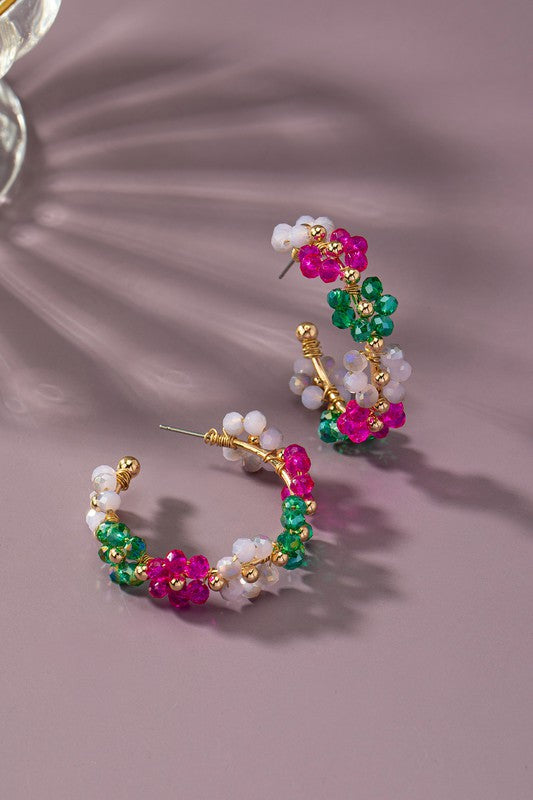 BEADED FLOWER DROP EARRING (2 COLORS)