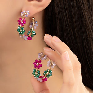 BEADED FLOWER DROP EARRING (2 COLORS)