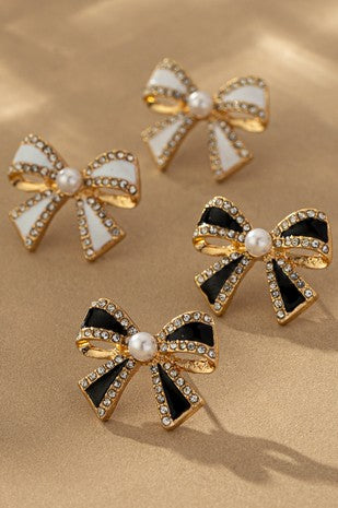 ENAMEL BOW EARRING