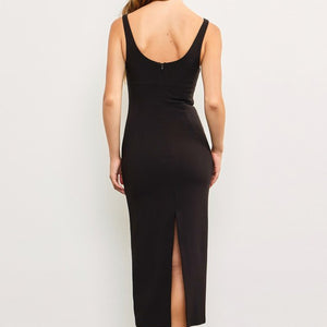 Black slit midi dress