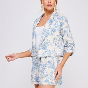 Blue blossom linen shorts