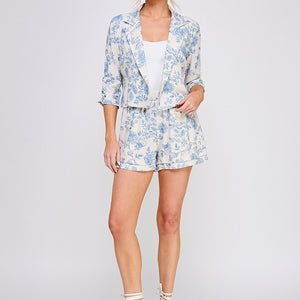 Blue blossom linen shorts