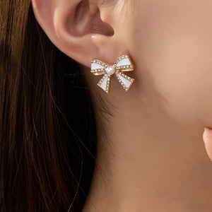 ENAMEL BOW EARRING