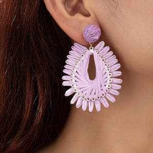 TEARDROP WOVEN RAFFIA DROP EARRING (3 COLORS)