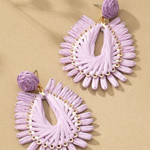 TEARDROP WOVEN RAFFIA DROP EARRING (3 COLORS)