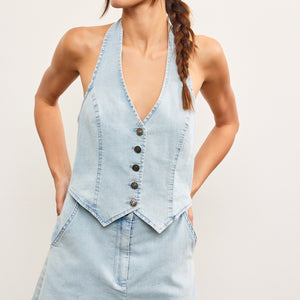Halter neck button vest romper