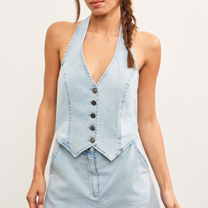 Halter neck button vest romper
