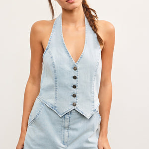 Halter neck button vest romper
