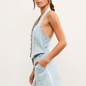 Halter neck button vest romper