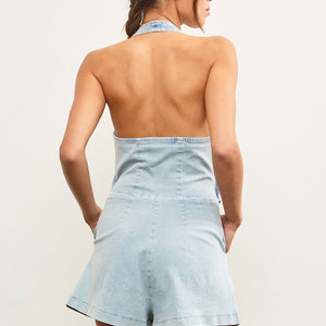 Halter neck button vest romper
