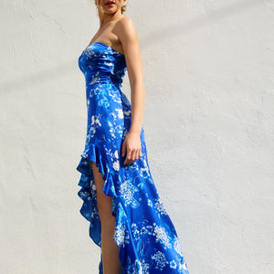 Long blue floral dress