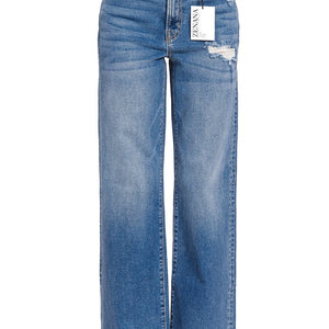 HIGH WAIST STRAIGHT LEG MEDIUM WASH DENIM PANTS