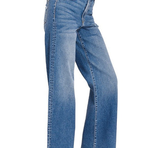 HIGH WAIST STRAIGHT LEG MEDIUM WASH DENIM PANTS