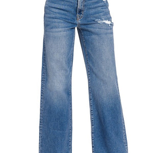 HIGH WAIST STRAIGHT LEG MEDIUM WASH DENIM PANTS