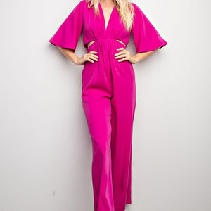 Fuchsia V-Neck Cut Out Jumpsuit