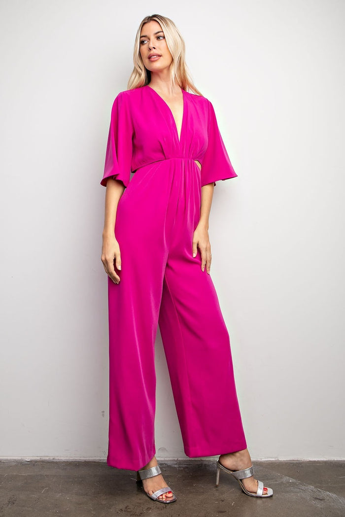 Fuchsia V-Neck Cut Out Jumpsuit