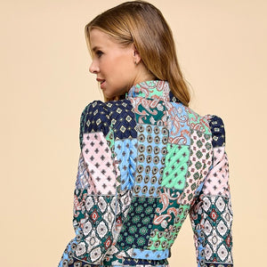 Abstract Print High Neckline Cropped Jacket