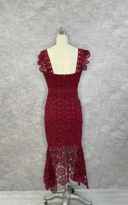 Merlot lace flutter dress with sweet heart neckline