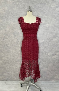 Merlot lace flutter dress with sweet heart neckline