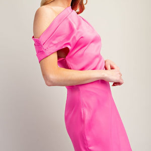 Pink Asymmetrical Draped Mini Dress