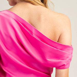 Pink Asymmetrical Draped Mini Dress