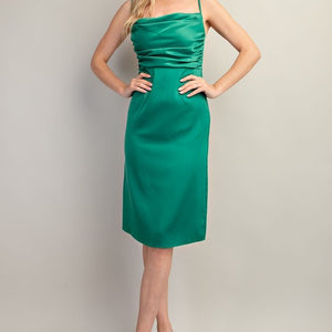 Green Draped Neck Strap Midi Dress