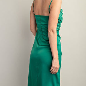 Green Draped Neck Strap Midi Dress