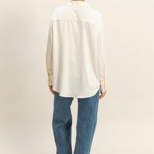 Off white Collared V-neck Satin Blouse