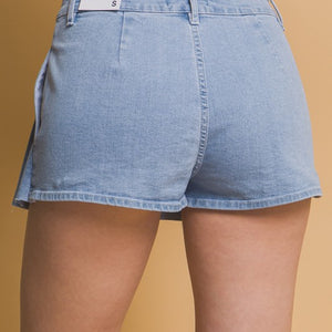 Pleated Denim Mini Skort