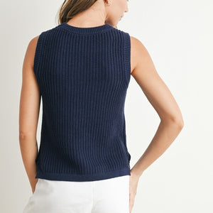 Navy Flag Print Knitted Sleeveless Sweater