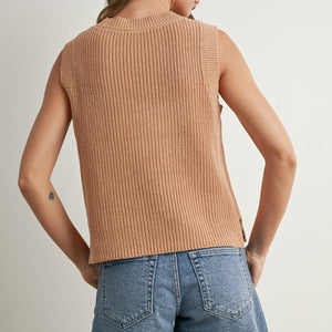 Tan Flag Print Knitted Sleeveless Sweater