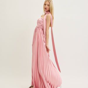 Rose pleated maxi evening dress w scarf