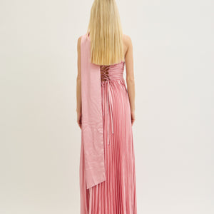 Rose pleated maxi evening dress w scarf