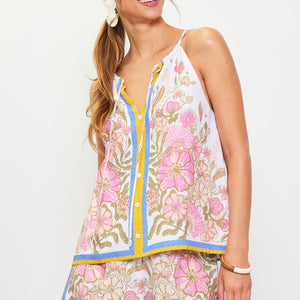Sleeveless Border Print Top