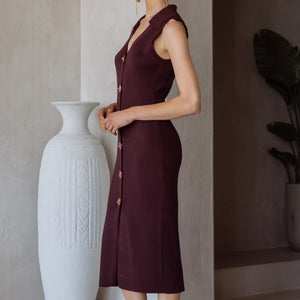 Sleeveless Midi Dress With Gold Twist Lock Buttons