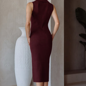 Sleeveless Midi Dress With Gold Twist Lock Buttons