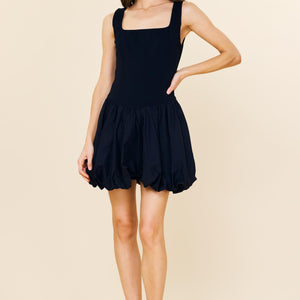 BLACK Bubble Hem Drop Waist Mini Dress